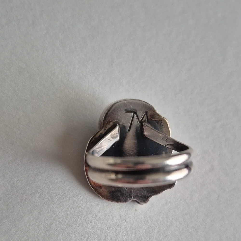 🌙Vintage Signed White Buffalo Sterling Silver Ring